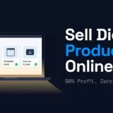A modern promotional graphic highlighting the concept of selling digital products online, featuring a laptop displaying items like ebooks, templates, and courses with prices in rupees. The design emphasizes high profitability and low overhead with text such as “90% profit. Zero inventory,” set against a sleek dark background with a large rupee symbol and “India 2026” branding.