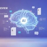 Claude AI Review 2026 feature image showing a glowing digital brain with AI interface elements, chat bubbles, documents, and text highlighting features, pricing, pros and cons