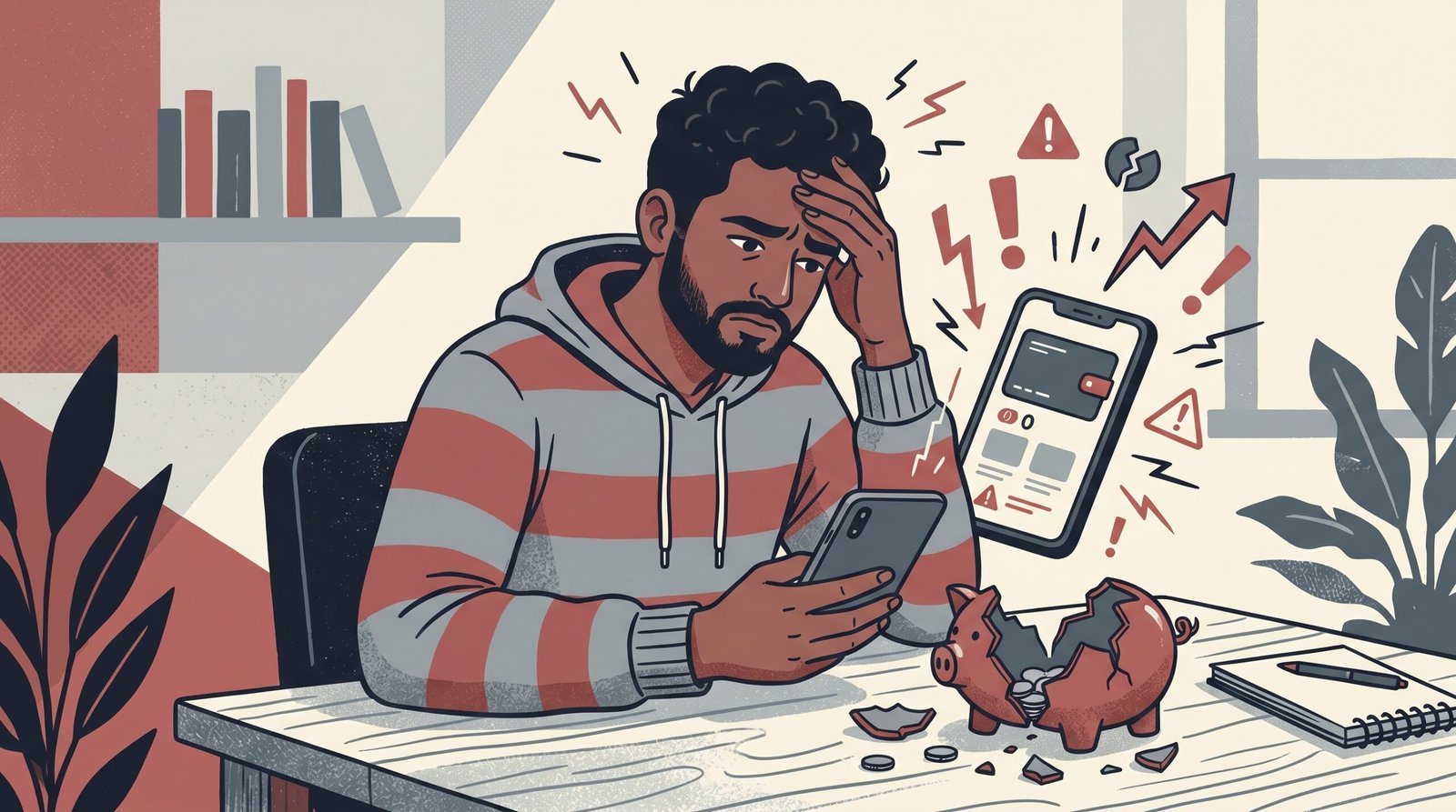 Common beginner mistakes that kill Day 1 earnings in India — frustrated person with empty wallet and warning icons