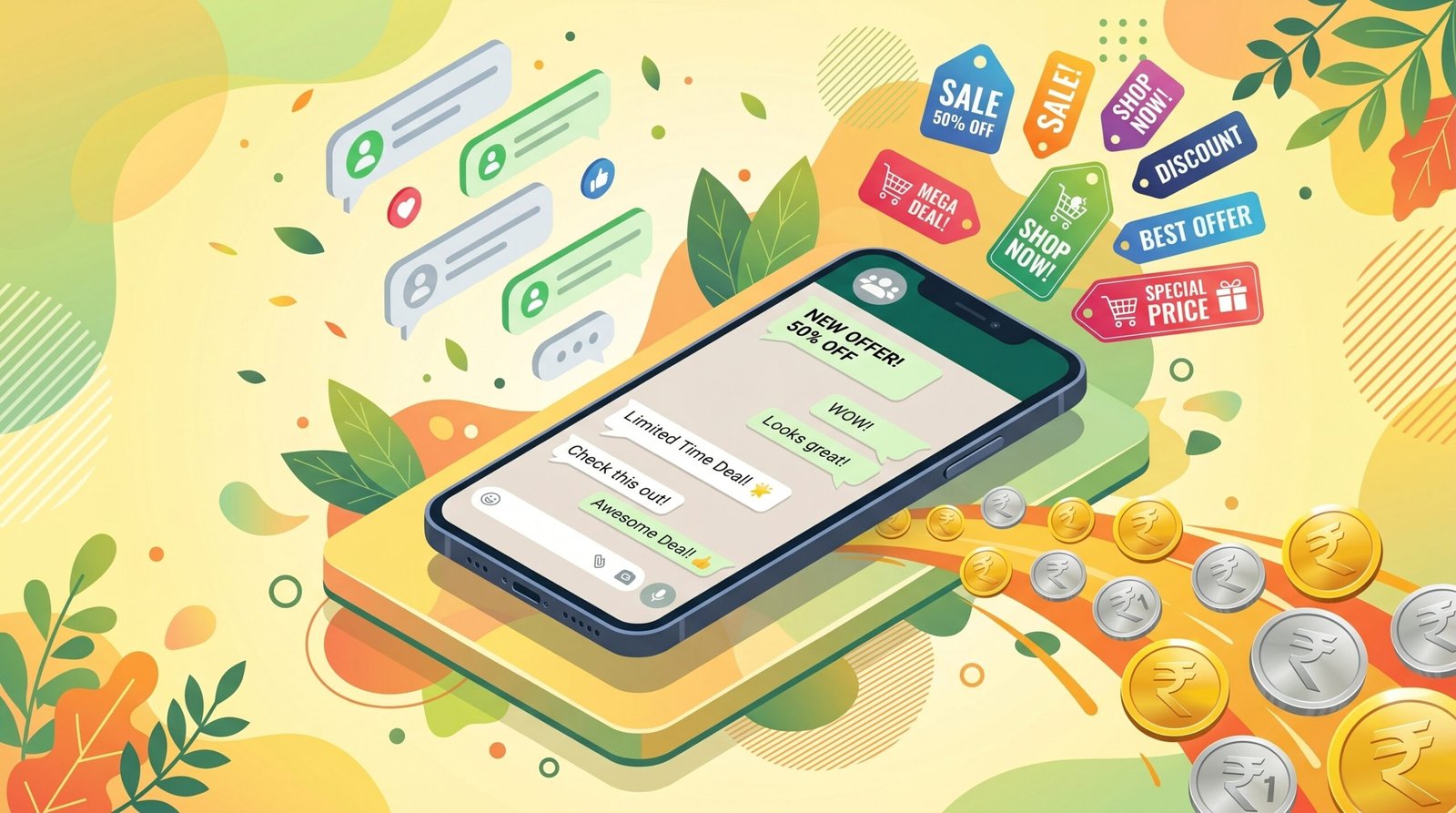 Earn commission with EarnKaro WhatsApp affiliate marketing India — rupee coins and deal tags