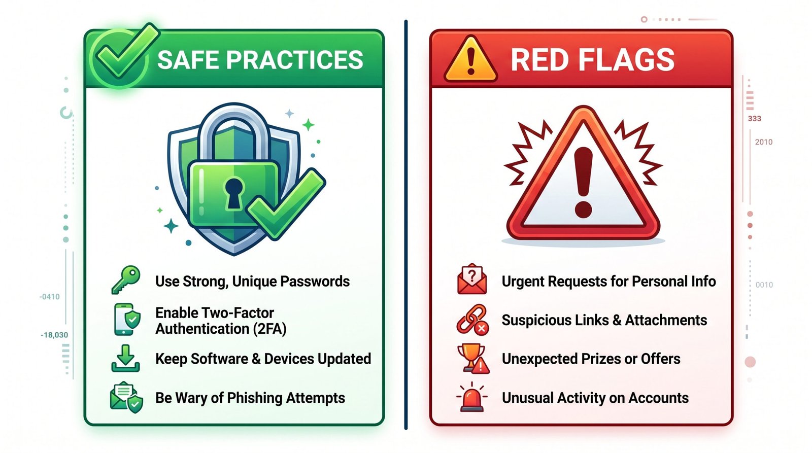 Safe vs unsafe data selling practices - green checkmarks for safe, red warning signs for red flags