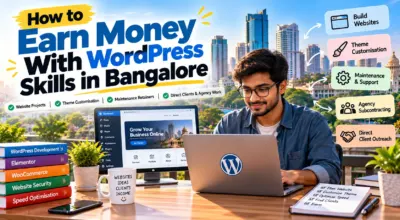 How to earn money with WordPress skills in Bangalore, featuring website development, theme customisation, website maintenance, and freelance projects.