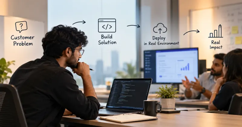 Forward Deployed Engineer collaborating with a customer team to build, deploy, and implement software solutions.